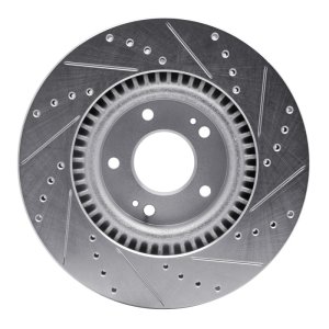 Hyundai TUCSON Brake Rotor (1) - Front Left - R1 Concepts - Drilled & Slotted - Silver - `11-`25